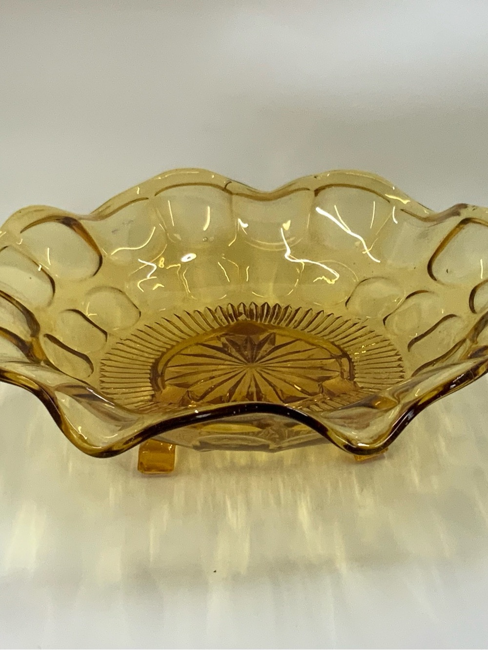 Vintage Amber Glass Scalloped Bowl